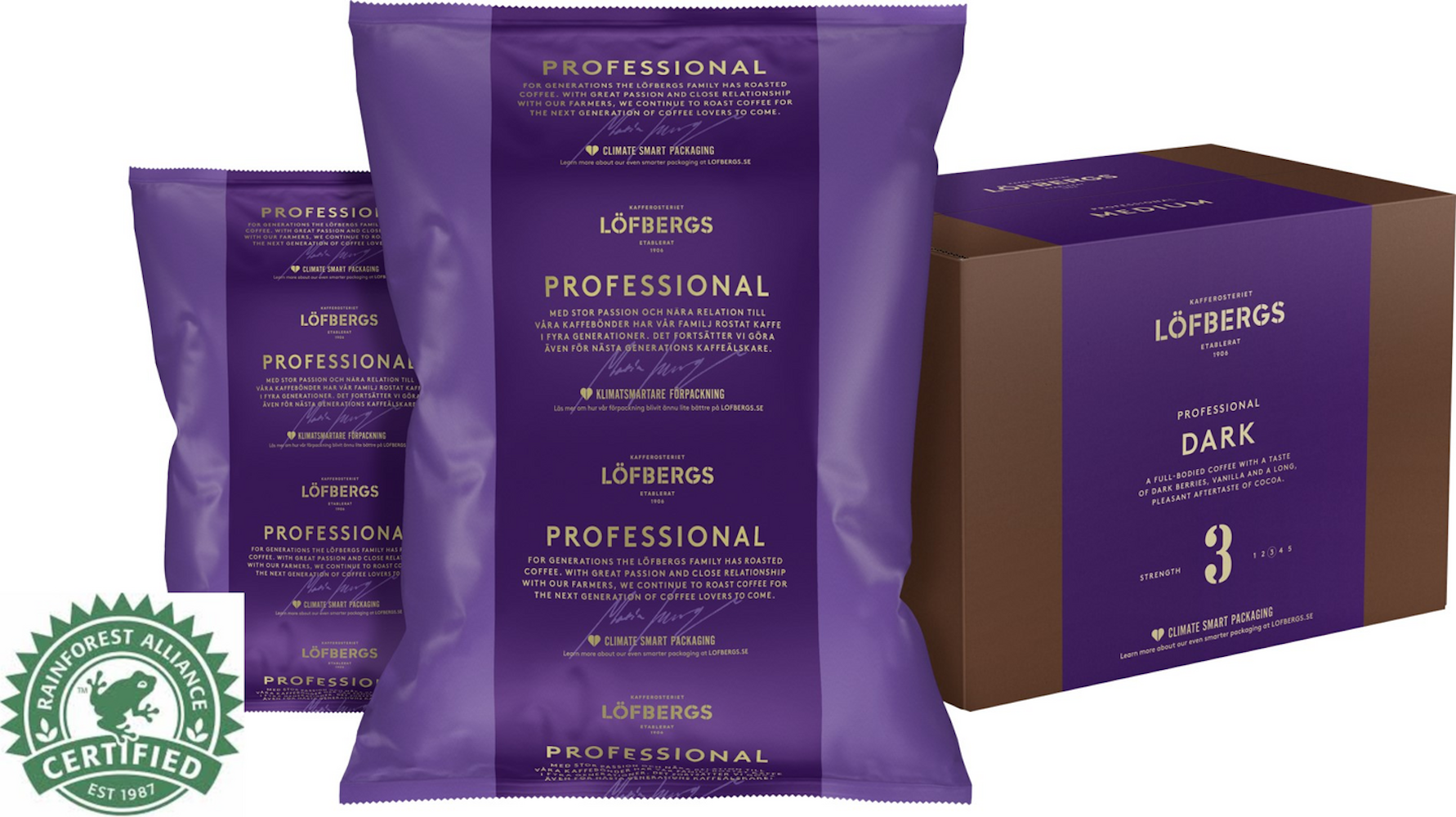 Löfbergs Professional -kahvipakkauksia
